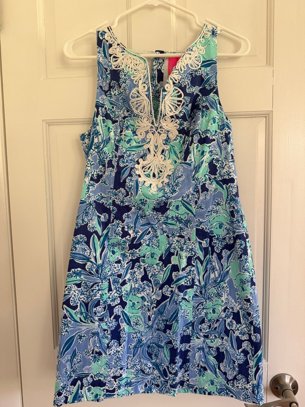 Lilly Pulitzer Navy, Aqua & Light Blue Floral Lace-Trim Mini Dress